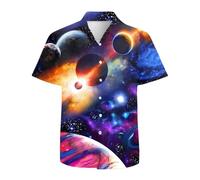 Mens Hawaiian Shirts 3D Graphic Button Down Short Sleeve Tropical Holiday Beach Aloha Shirt, Galactic Universe, 3XL