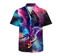 Mens Hawaiian Shirts 3D Graphic Button Down Short Sleeve Tropical Holiday Beach Aloha Shirt, Galaxy Dragon, XXL