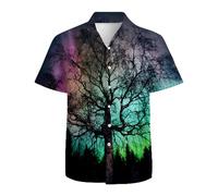 Mens Hawaiian Shirts 3D Graphic Button Down Short Sleeve Tropical Holiday Beach Aloha Shirt, Galaxy Green, XXL