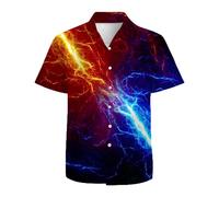 Mens Hawaiian Shirts 3D Graphic Button Down Short Sleeve Tropical Holiday Beach Aloha Shirt, Lightning Blue Red, 3XL
