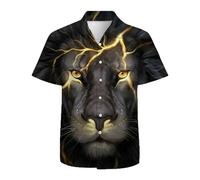 Mens Hawaiian Shirts 3D Graphic Button Down Short Sleeve Tropical Holiday Beach Aloha Shirt, Lovely Lion, XL