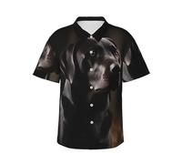 Mens Hawaiian Shirts Black Labrador Short Sleeve Summer Button Down Beach Shirts Vacation Tropical Tops, Black, Large