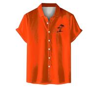 Mens Hawaiian Shirts Casual Short Sleeve Double Cuff Bad Shirt Funny Festival Holiday Summer Grandad Collar Shirts Orange