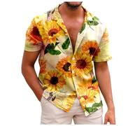 Mens Hawaiian Shirts Festival Clothes, Fresh Vacation Vibe Comfortable Simple and Versatile Design Colorful Botanical Print Vacation Soft and Chic Against the Skin