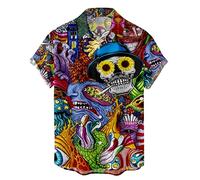 Men's Hawaiian Shirts - Funky Beach Shirts Summer Cool Short Sleeve Shirt Short-Sleeve Print Shirt Funny Skull Pattern Printed Personalised Pirate Shirts Tropical Holiday for Summer Shirt Yellow