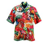 Mens Hawaiian Shirts Funny, Aloha-Hawaiian-Style Holiday T-Shirts 3D Printed Hawaiian Dancy Dress Classic Casual Stag Shirt Red