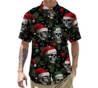Men's Hawaiian Shirts,Horror Christmas Skull Short Sleeve Vacation Shirts | Trendy Button Down Top xx_l#AK Skull Hat#AK