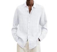Men's Hawaiian Shirts Long Sleeve Beach Shirt Rock Style Lapel Funky Hawaiian Shirt Soft Breathable Vacation Shirts (White, M)
