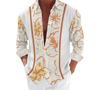 Mens Hawaiian Shirts Long Sleeve Funny Graphic Print Shirt Tropical Holiday Beach Shirts Summer Vacation Beach Shirts Regular Fit Button Down Long Sleeve Shirt Funky Hawaiian Fancy Dress White