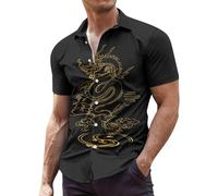 Men's Hawaiian Shirts Short Sleeve Casual Button Down Tropical Shirt Summer Floral Vacation Beach Tops Cuban Style Camp Tshirts Vacation Wear Vintage Tees (Hawaiian Shirt for Men Black, L)