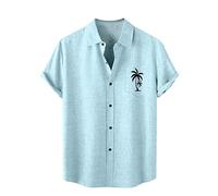 Men's Hawaiian Shirts Short Sleeve Graphic Tropical Hawaiian Palm Tree Funny Shirt Button Down Beach Summer Caribbean Cruise Flamingo Casual Cuban Cruise Shirts Party Plus Size Golf Light Blue