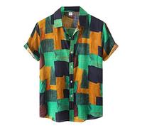 Mens Hawaiian Shirts Short Sleeve Holiday Shirts, Vitality and Refreshing Trendy Classic Lapel Design Retro Rich Layered Prints Vacation Soft and Chic Against the Skin