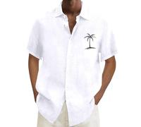 Men's Hawaiian Shirts Short Sleeve Summer Tops for Men Tropical Holiday Beach Shirt with Front Pocket Lightweight Fashion Collared T-Shirts Vacation Outfits Blouse (Summer Shirts for Men White, 4XL)