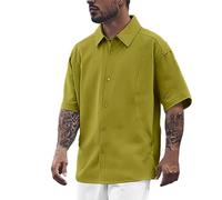 Men's Hawaiian Shirts Short Sleeved Summer Regular Fit Cotton Shirt Button Down Hawaiian Holiday Tops Vintage Cuban Style Bowling Shirts Mens Festival Shirt Tees (Summer Shirts for Men UK YE1, XXL)