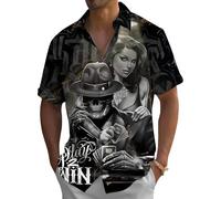 Men's Hawaiian Shirts - Vintage Skeleton Beauty Printed Halloween Shirts - Trendy Button Down Top Clothes Skull Beauty XL