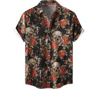 Men's Hawaiian Short Sleeve Shirt 3D Digital Printing Shirt Short Sleeved Button Up Shirt Casual Fit Hawaii Shirt (Black 2,L)