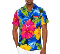 Men's Hawaiian-Style Short-Sleeve Summer-Casual-Shirt Front-Pocket Big-Flowers-Allover-Design Floral