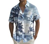 Mens Hawaiian T Shirt Coconut Tree Print T-Shirts Tropical Shirts with Pockets Summer Button Down Short Sleeve Tops Camisa Manga Corta para Hombre(Light Blue, L)