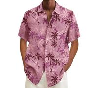 Mens Hawaiian T Shirt Coconut Tree Print T-Shirts Tropical Shirts with Pockets Summer Button Down Short Sleeve Tops Ropa para Playa Hombre(Green, L)