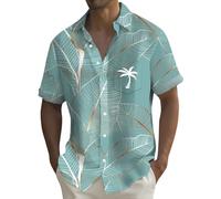 Mens Hawaiian T Shirt Coconut Tree Print T-Shirts Tropical Shirts with Pockets Summer Button Down Short Sleeve Tops Ropa para Verano Hombre(Green, XXXL)