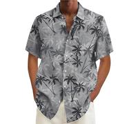 Mens Hawaiian T Shirt Coconut Tree Print T-Shirts Tropical Shirts with Pockets Summer Button Down Short Sleeve Tops Playera para Hombre(White, XXXL)