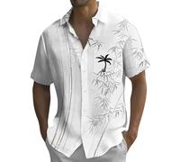 Mens Hawaiian T Shirt Coconut Tree Print T-Shirts Tropical Shirts with Pockets Summer Button Down Short Sleeve Tops Camisas Hawaianas para Hombre(Z03-White, XXXXL)