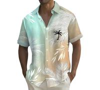 Mens Hawaiian T Shirt Coconut Tree Print T-Shirts Tropical Shirts with Pockets Summer Button Down Short Sleeve Tops Camisas Verdes para Hombre(Mint Green, XXL)