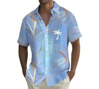 Mens Hawaiian T Shirt Coconut Tree Print T-Shirts Tropical Shirts with Pockets Summer Button Down Short Sleeve Tops Camisa Elegante para Hombre(Z03-Sky Blue, XXXXL)