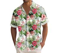 Mens Hawaiian T Shirt Coconut Tree Print T-Shirts Tropical Shirts with Pockets Summer Button Down Short Sleeve Tops Camisas Verdes para Hombre(Z12-Green, XXL)