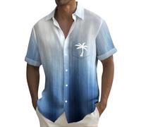 Mens Hawaiian T Shirt Coconut Tree Print T-Shirts Tropical Shirts with Pockets Summer Button Down Short Sleeve Tops Camisa Hombre Manga Corta(Z03-Light Blue, XXXXL)
