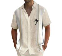 Mens Hawaiian T Shirt Coconut Tree Print T-Shirts Tropical Shirts with Pockets Summer Button Down Short Sleeve Tops Camisetas para Hombres(White, XL)