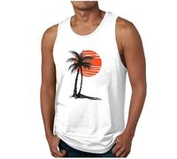 Mens Hawaiian Vest Sale, Sleeveless Crew Neck Tank Tops Men Breathable Moisture Wicking Pullover Loose Fit Gym Shirts Coco Tree Print Tropical Vest Top Summer Beach Vacation Tees Plus Size S-XXL