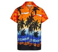 Mens Hawaiin Shirts Palm Tree Pattern Aloha Stag Do Party Fancy Dress Casual Summer Holiday Beach Shirt XS to XXL (UK, Alpha, L, Regular, Regular, Orange)