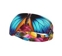 Men's Headbands Sport Sweatbands Moisture Wicking Wide Sweatband Stretchy Performance Headband Colourful Butterfly and Floral Wrist Bands Unisex Hairband Running Head Band for Men
