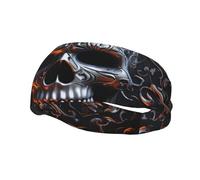 Men's Headbands Sport Sweatbands Moisture Wicking Wide Sweatband Stretchy Performance Headband Cool Skull Graphics Wrist Bands Unisex Hairband Running Head Band for Men