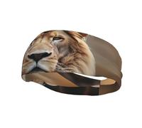 Men's Headbands Sport Sweatbands Moisture Wicking Wide Sweatband Stretchy Performance Headband Creative Animals Lion Wrist Bands Unisex Hairband Running Head Band for Men