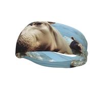 Men's Headbands Sport Sweatbands Moisture Wicking Wide Sweatband Stretchy Performance Headband Cute Baby Hippos Wrist Bands Unisex Hairband Running Head Band for Men