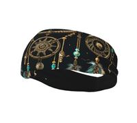 Men's Headbands Sport Sweatbands Moisture Wicking Wide Sweatband Stretchy Performance Headband Dark Dream Catcher Wrist Bands Unisex Hairband Running Head Band for Men