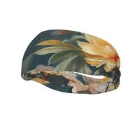 Men's Headbands Sport Sweatbands Moisture Wicking Wide Sweatband Stretchy Performance Headband Flowers Birds Wrist Bands Unisex Hairband Running Head Band for Men