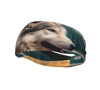 Men's Headbands Sport Sweatbands Moisture Wicking Wide Sweatband Stretchy Performance Headband Fun Animal Wolf Wrist Bands Unisex Hairband Running Head Band for Men
