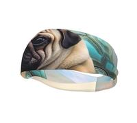 Men's Headbands Sport Sweatbands Moisture Wicking Wide Sweatband Stretchy Performance Headband Funny Turtle Pug Dog in The Sky Wrist Bands Unisex Hairband Running Head Band for Men