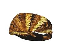 Men's Headbands Sport Sweatbands Moisture Wicking Wide Sweatband Stretchy Performance Headband Golden Cannabis Wrist Bands Unisex Hairband Running Head Band for Men