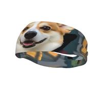 Men's Headbands Sport Sweatbands Moisture Wicking Wide Sweatband Stretchy Performance Headband Halloween Corgi Dog Witch Wrist Bands Unisex Hairband Running Head Band for Men