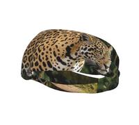 Men's Headbands Sport Sweatbands Moisture Wicking Wide Sweatband Stretchy Performance Headband Jaguar Cat on Tree Trunk Waterfall Wrist Bands Unisex Hairband Running Head Band for Men