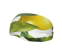 Men's Headbands Sport Sweatbands Moisture Wicking Wide Sweatband Stretchy Performance Headband Lemon Branch Leaves Wrist Bands Unisex Hairband Running Head Band for Men