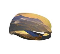 Men's Headbands Sport Sweatbands Moisture Wicking Wide Sweatband Stretchy Performance Headband Mountain Sunset Landscape Wrist Bands Unisex Hairband Running Head Band for Men