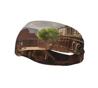 Men's Headbands Sport Sweatbands Moisture Wicking Wide Sweatband Stretchy Performance Headband Old Wild West Cowboy Town Wrist Bands Unisex Hairband Running Head Band for Men
