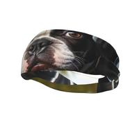 Men's Headbands Sport Sweatbands Moisture Wicking Wide Sweatband Stretchy Performance Headband Puppy Dog Boston Terrier Wrist Bands Unisex Hairband Running Head Band for Men