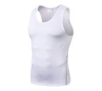 Mens Heat Gear Compression Sleeveess T-Shirt Slimming Body Shaper Vest Workout Tank Top Abs Abdomen Undershirts (UK, Alpha, S, Regular, Regular, Standard, White)