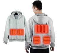Men's Heated Hoodie, Winter Warm Full-Zip Fleece Hoodie Sweatshirt with Front and Back Heating Pads
